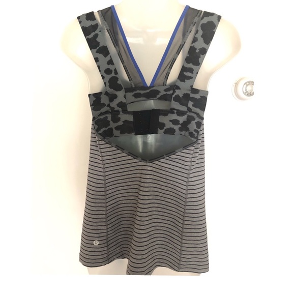 EUC! LULULEMON GRAY STRIPE & COBALT BLUE TANK TOP - Picture 4 of 6